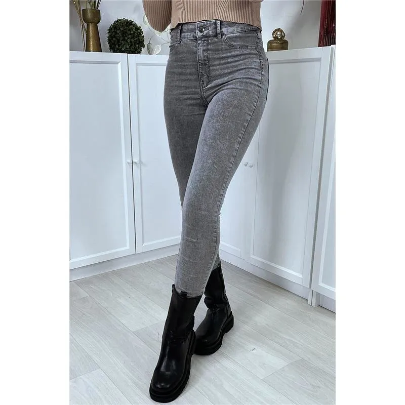 Hautenge Damen Stretch Röhrenjeans mit Schleifen am Bein Blau