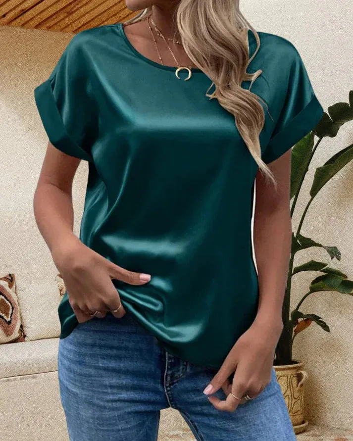 Heidi-Mode | Glänzende Satin Freizeitbluse