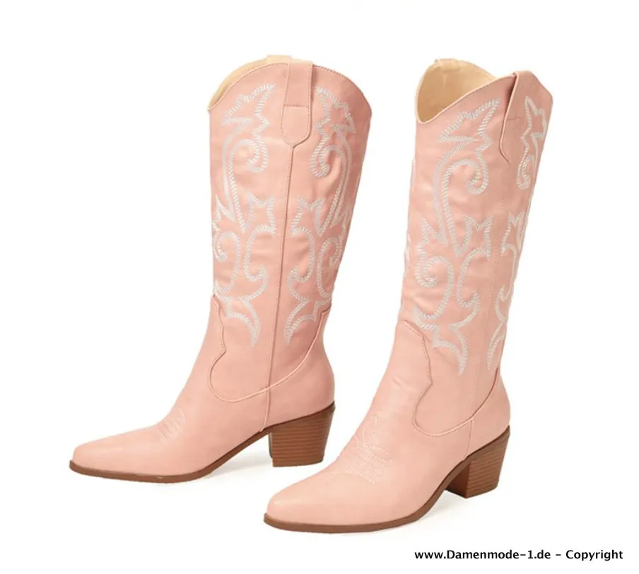 Herbst Frühling Westernstyle Cowboy Stiefel in Rosa Bestickt
