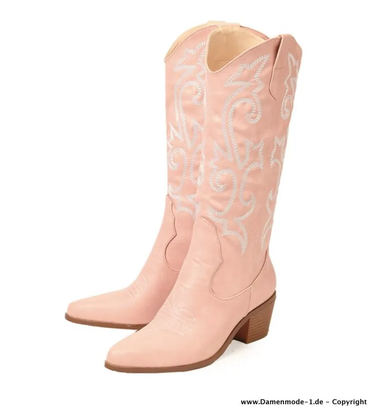 Herbst Frühling Westernstyle Cowboy Stiefel in Rosa Bestickt