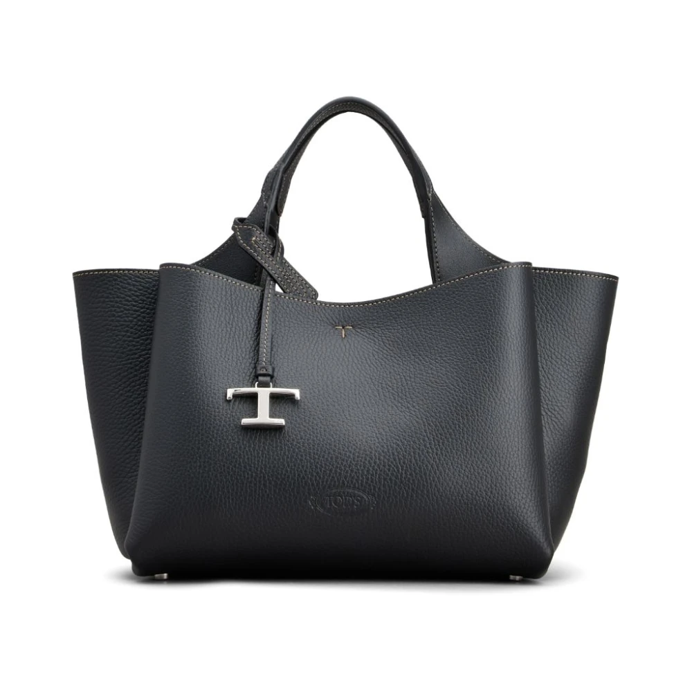 Schwarze Leder-Tote-Tasche mit Logo-Plakette